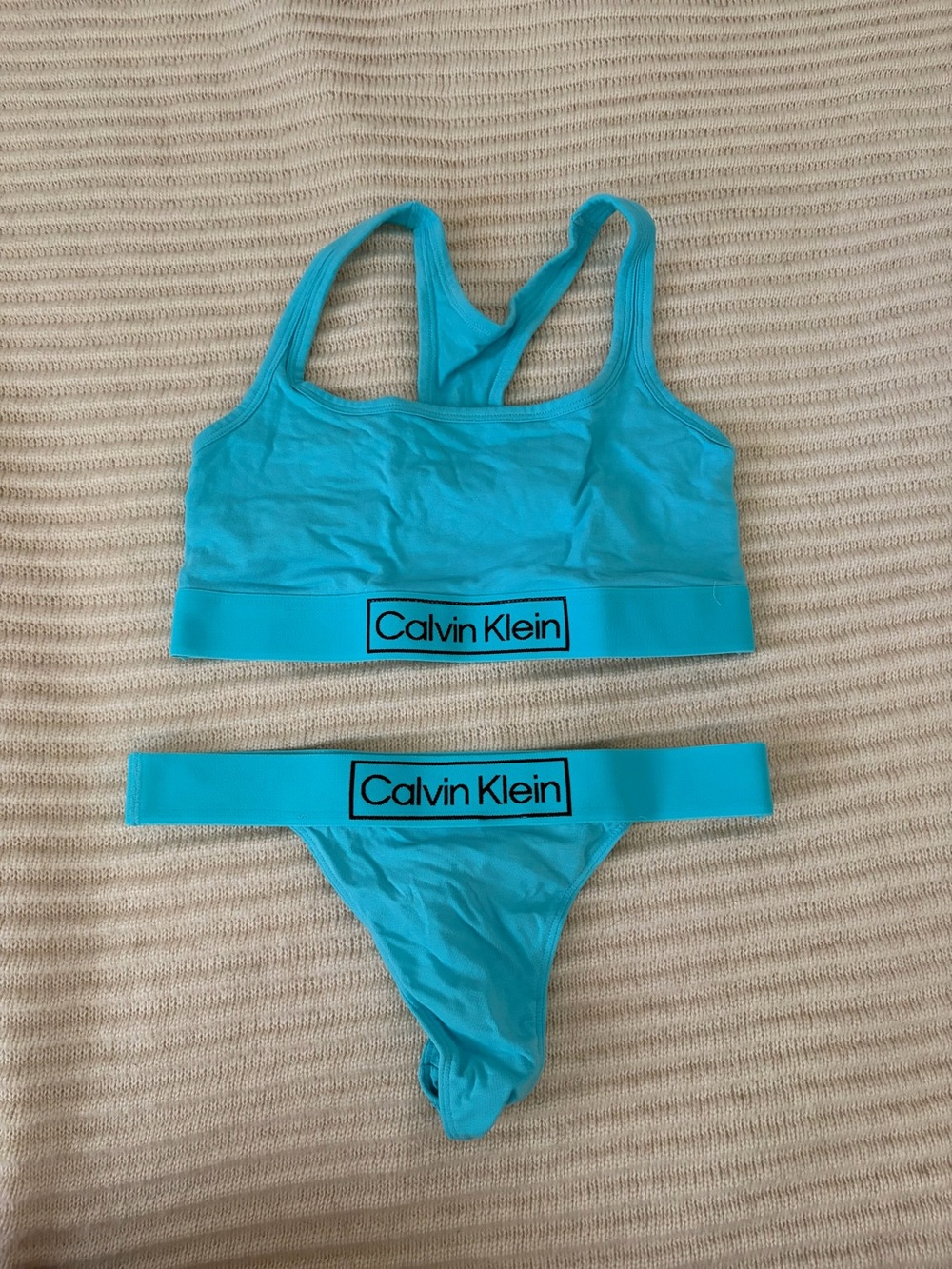 Calvin Klein Turquoise Bra and Thong Set